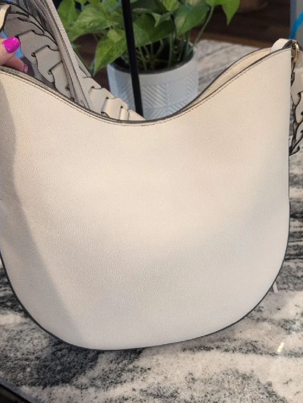 Henri Bendel West 57th Cream Leather Hobo Bag with Tassels